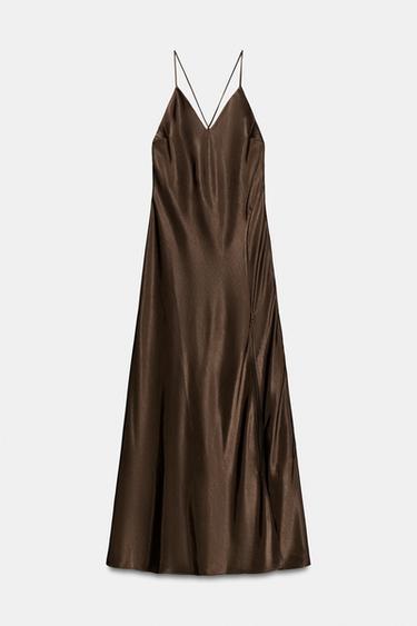 knee length dresses for ladies ZARA Blue Cross Strap Satin Midi Dress UK M – Reliked main image 1