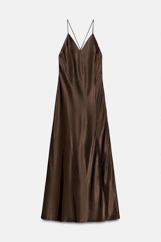 VESTIDO SATINADO ZW COLLECTION - Marrón oscuro de Zara - Imagen 0