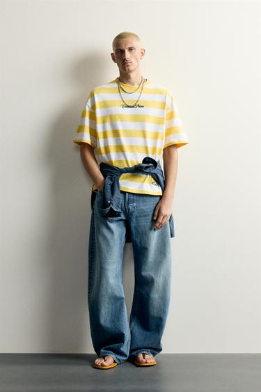 RELAXED FIT STRIPED SLOGAN T-SHIRT - Printed by Zara - Image 0
