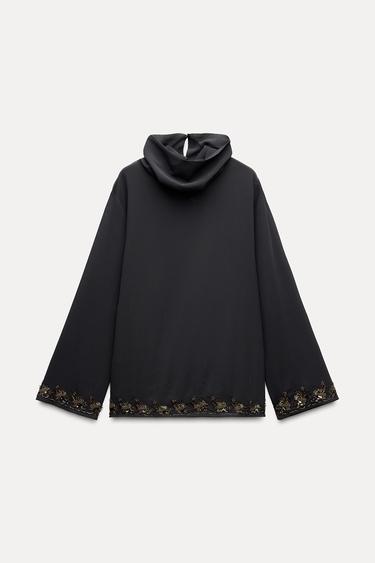 FLOWING BLOUSE WITH BEAD DETAIL ZW COLLECTION - Dark grey by Zara