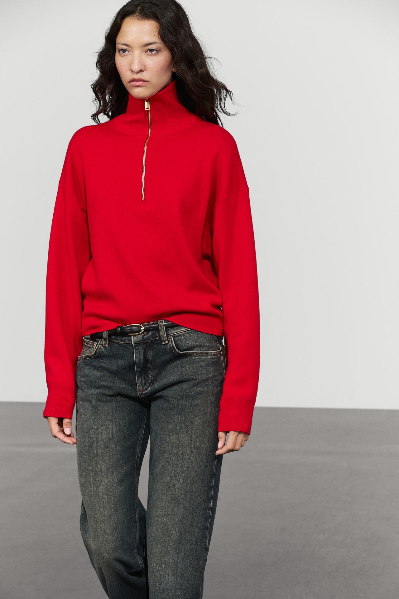 Cotton knit polo sweater with quarter-zip collar — 599