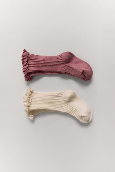 Zara TWO-PACK OF LACE SOCKS - Pink / White