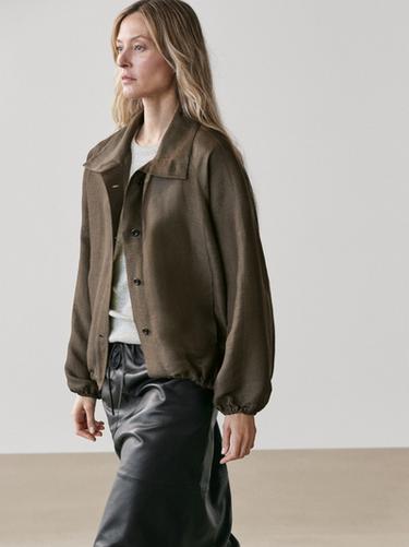 Zara Linen and silk bomber jacket - Khaki