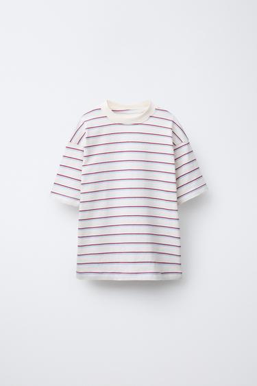 STRIPED T-SHIRT AND SPORTY BERMUDA SHORTS SET - Red by Zara - Image 1