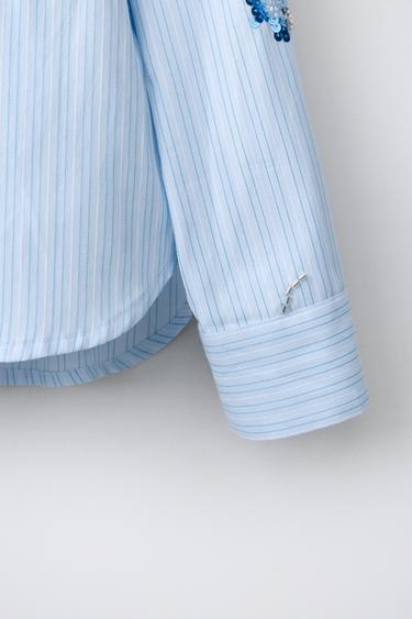 CHEMISE ET TOP RAYURES FLEURS PAILLETTES - Bleu de Zara - Image 4