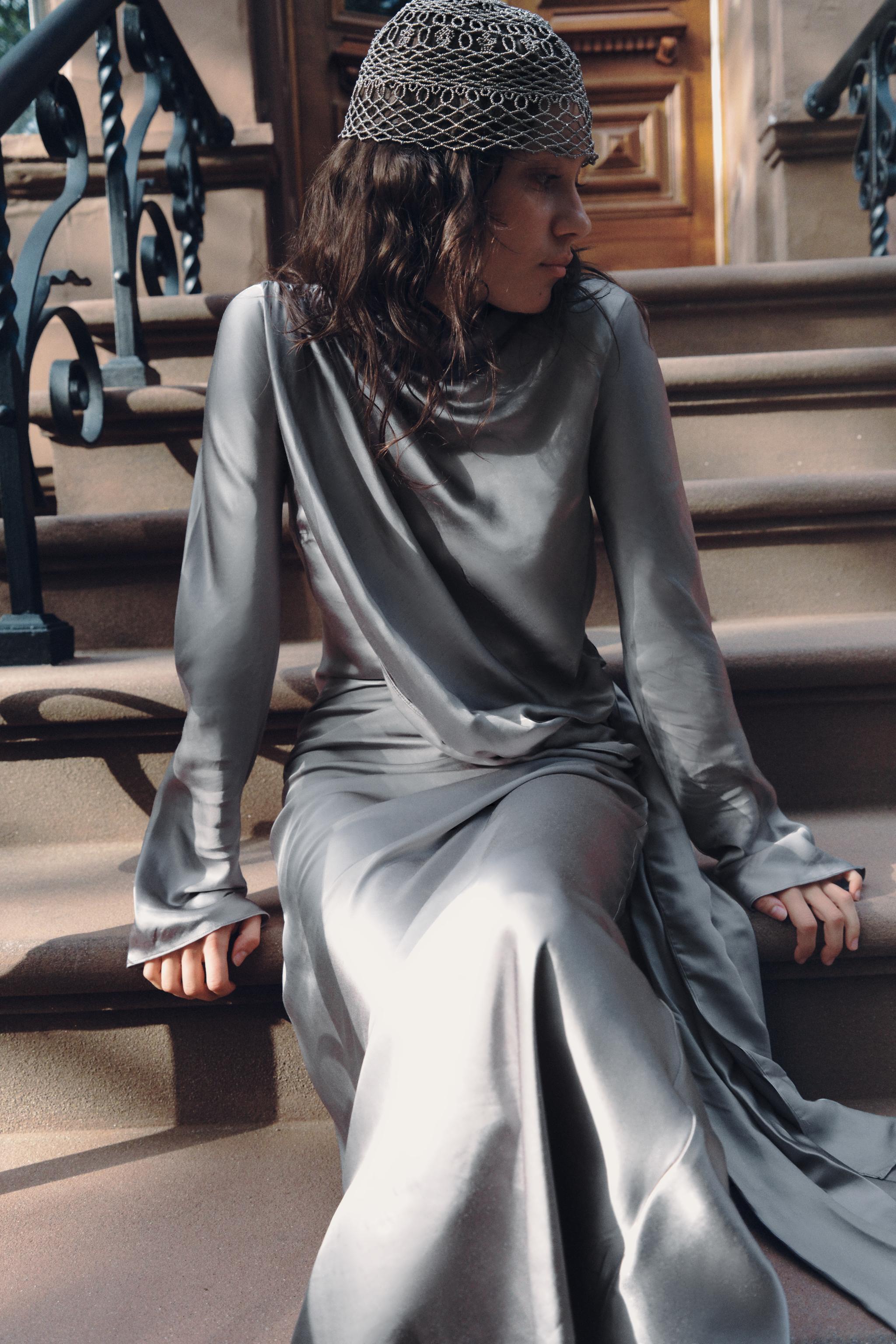 100% VISCOSE DRAPED MAXI DRESS