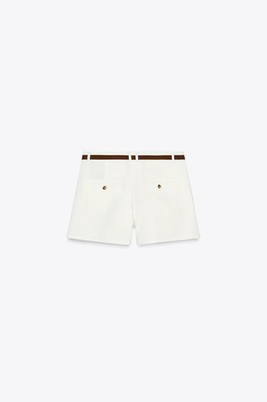 BERMUDA À PINCES AVEC CEINTURE - Écru de Zara - Image 6