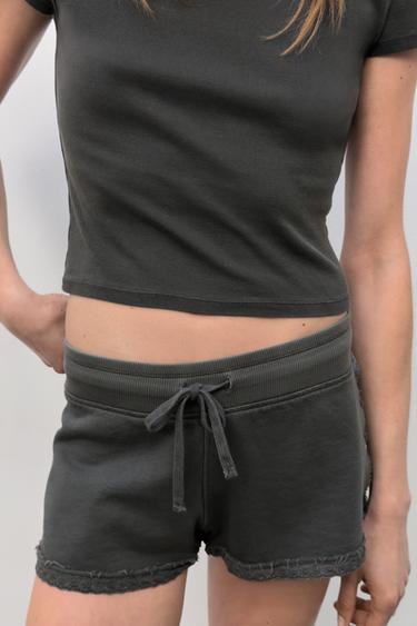 Zara WASHED LACE SHORTS - Blue / Gray