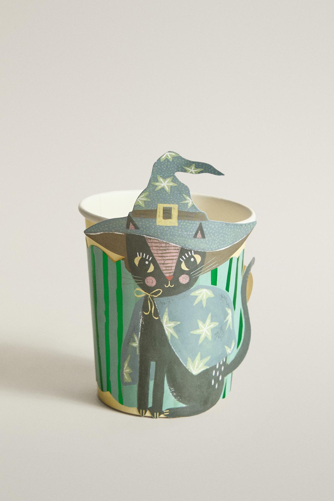 KIDS HALLOWEEN CAT PAPER TUMBLER AND SLEEVE SET (SET OF 12) — Multicolored