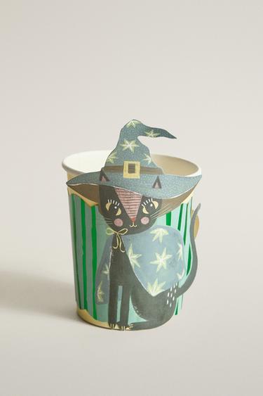 KIDS HALLOWEEN CAT PAPER TUMBLER AND SLEEVE SET (SET OF 12) — Multicolored 2