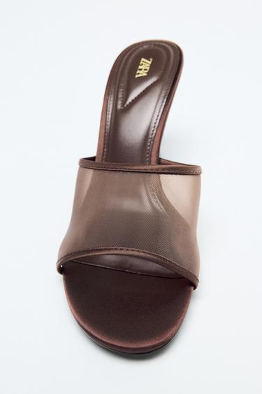 MESH HEELED SANDALS - Brown by Zara