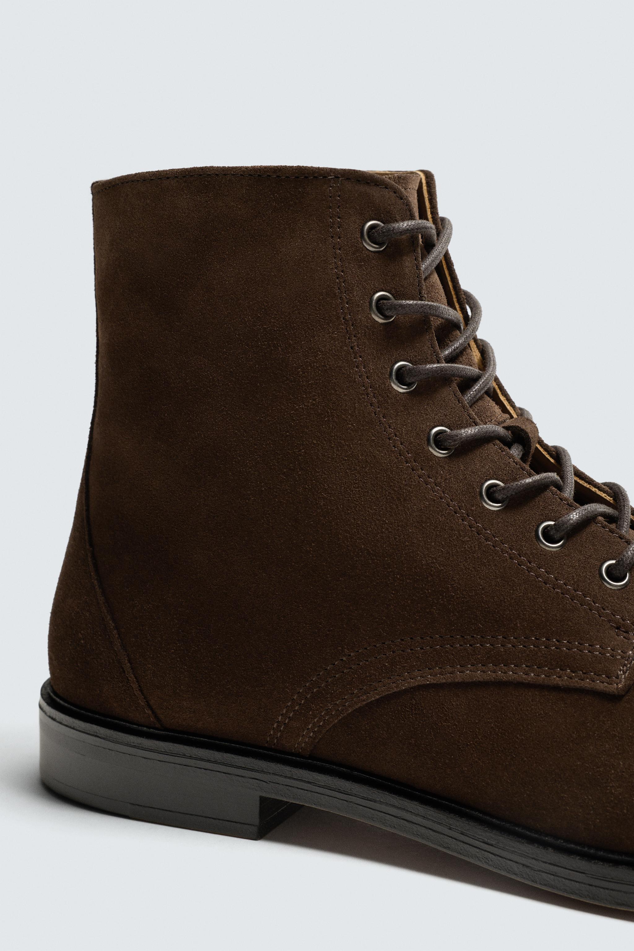 LEATHER LACE-UP BOOTS - Brown | ZARA South Africa