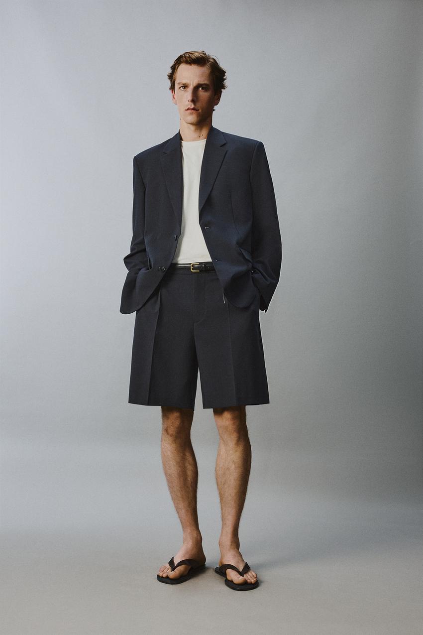 Zara - Relaxed Fit Pleated Suit Shorts - Dark Navy - 31 (Us 31) - Man Zara - Relaxed Fit Pleated Suit Shorts - Dark Navy - 31 (Us 31) - Man