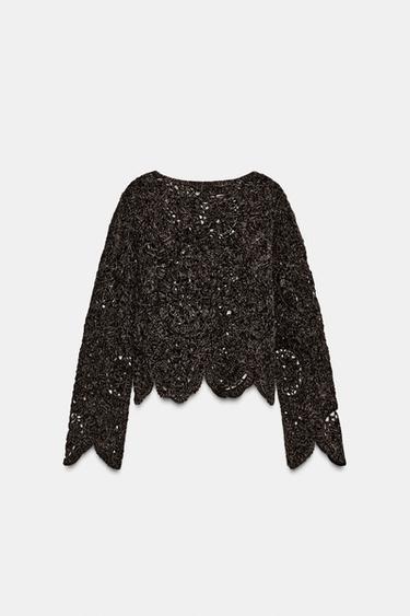HAUT EN CROCHET À MANCHES LONGUES - Marron foncé de Zara - Image 6