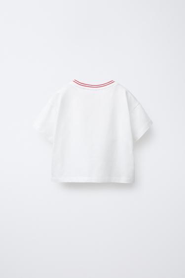 T-SHIRT WITH EMBROIDERED SLOGAN - Red by Zara - Image 1