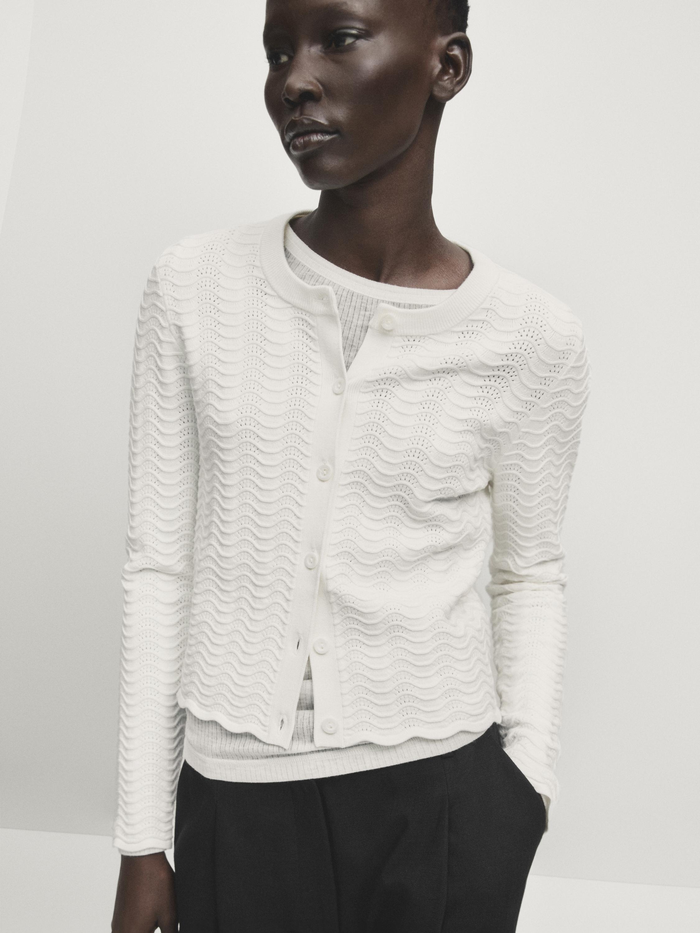 Wavy knit cardigan - Studio - Ecru | ZARA Canada