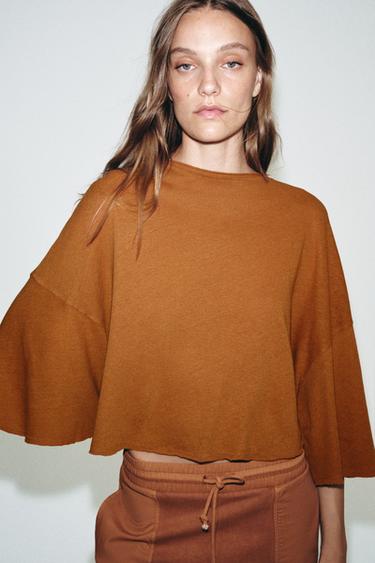 CAMISETA CAPA ALGODÓN Y LINO - Naranja quemado de Zara