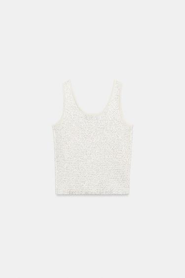 TOP EN MAILLE PAILLETTES ET FIL MÉTALLISÉ - Écru de Zara - Image 6