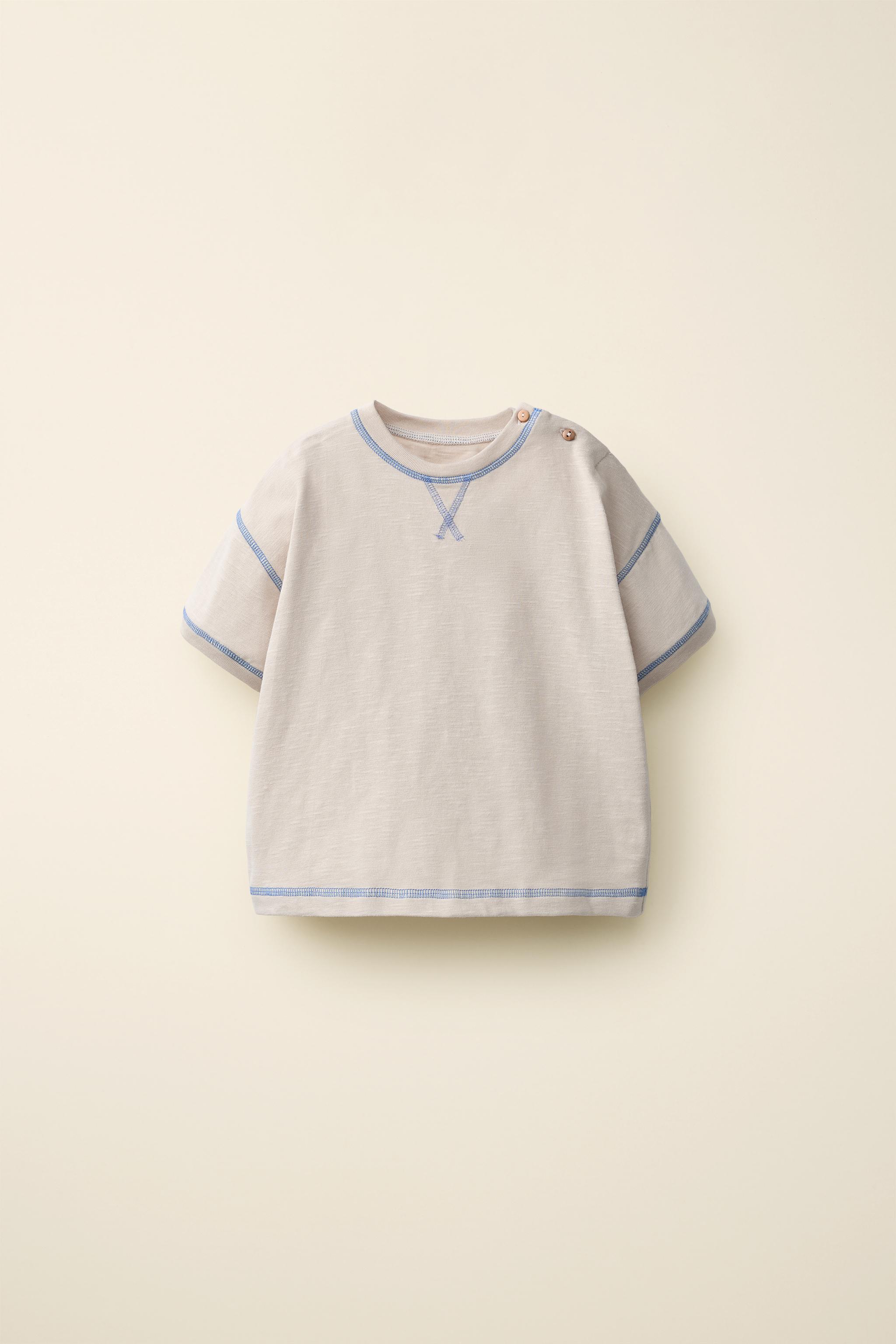 CARAMEL LONDON × ZARA 3-4y TOPSTITCHED T-SHIRT CREATED BY CARAMEL LONDON X ZARA - Beige