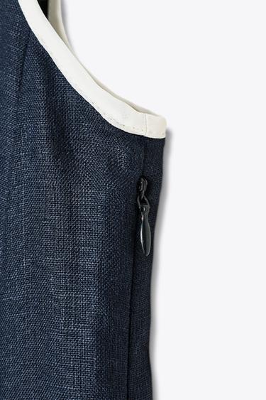 CONTRAST TRIM LINEN MIDI DRESS - Navy blue by Zara - Image 7
