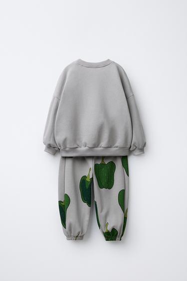 PRINTED JOGGER SWEATSUIT - Pearl grey by Zara - Image 1