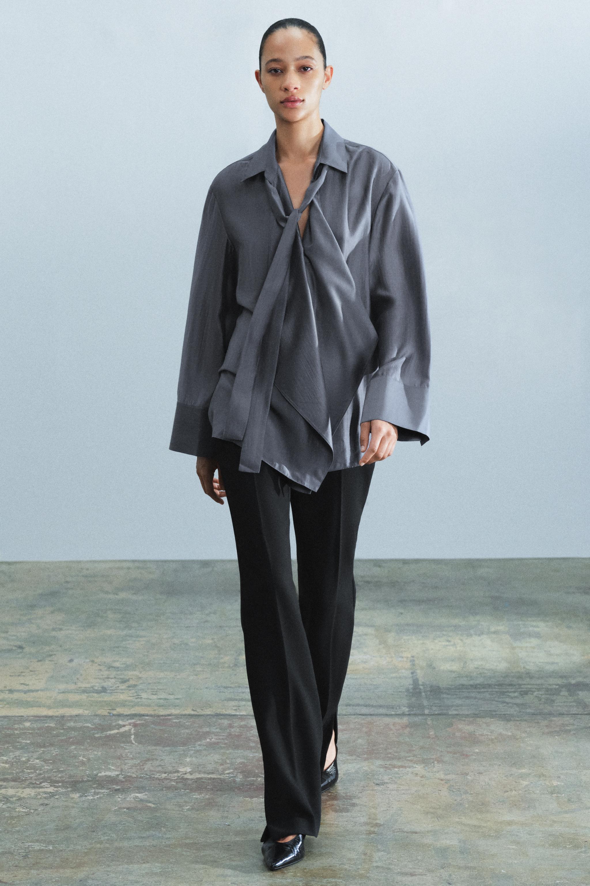 Zara ZW COLLECTION FİYONKLU DÖKÜMLÜ GÖMLEK