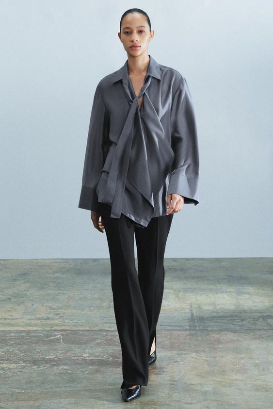 ΧΥΤΗ ΠΟΥΚΑΜΙΣΑ ΜΕ ΦΙΟΓΚΟΣ ZW COLLECTION - Βαθύ γκρι του Zara - Εικόνα 0