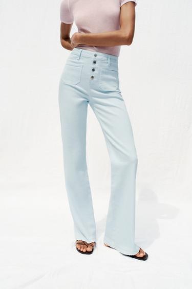 Z1975 HIGH-WAIST FLARE JEANS WITH BUTTONS - Pastel blue by Zara - Image 1