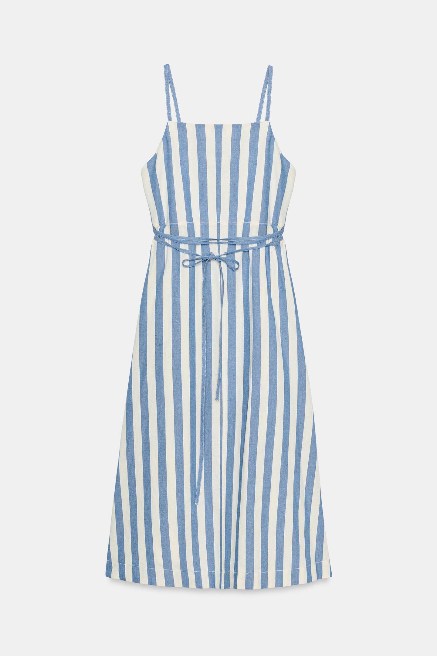 Женское платье Zara ZW Collection Striped MIDI, цвет: Синий / Белый — фото 5