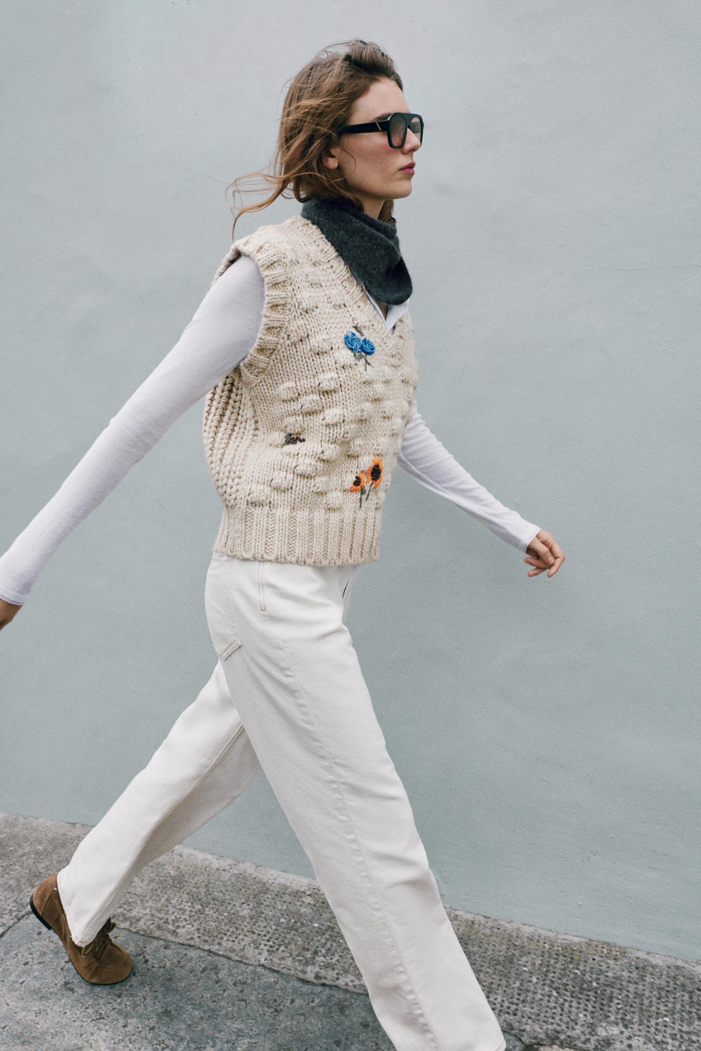 Женский жилет Zara Structured Oversized Knit, цвет: Экрю — фото 3