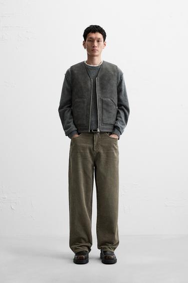 CALÇA RELAXED FIT DE VELUDO BOMBAZINA - Marrom / Toupeira da Zara - Imagem 0