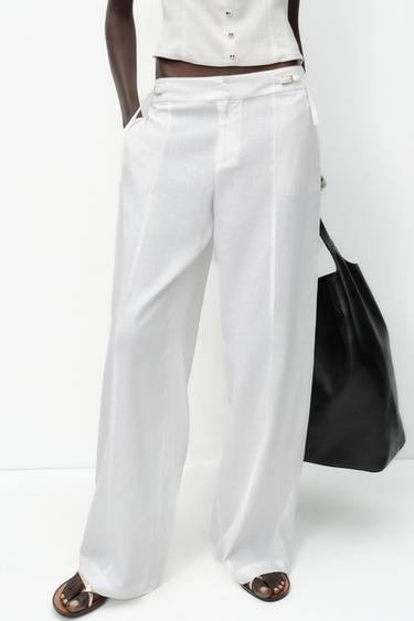 LINEN BLEND WIDE-LEG TROUSERS WITH BUCKLES - White by Zara - Image 1