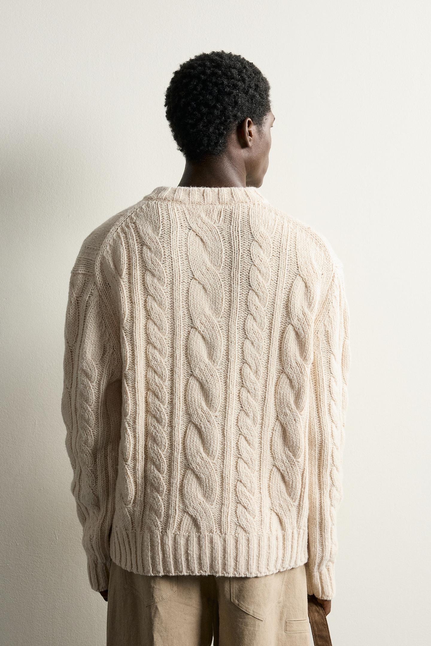 Мужской свитер Zara Cable Knit, цвет: Экрю — фото 3