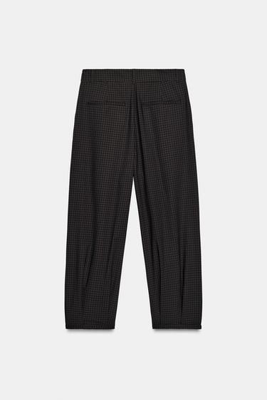 PANTALÓN CUADROS PINZAS - Gris de Zara
