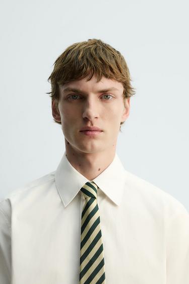 ربطة عنق 100% حرير مخططة إصدار محدود - أخضر الخاص بـ Zara - صورة 0