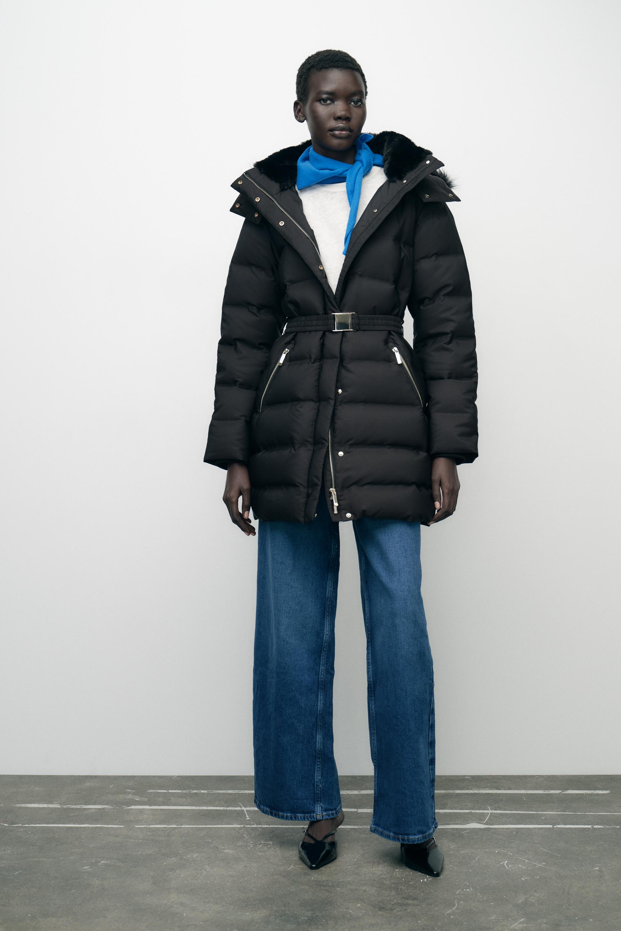 Belted black puffer coat online