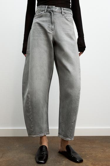 Zara ZW COLLECTION MID-RISE BALLOON JEANS - Gray
