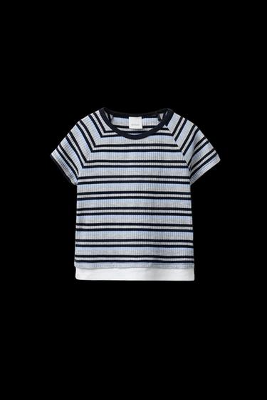Zara STRIPED DOUBLE HEM T-SHIRT - Blue - Image 0