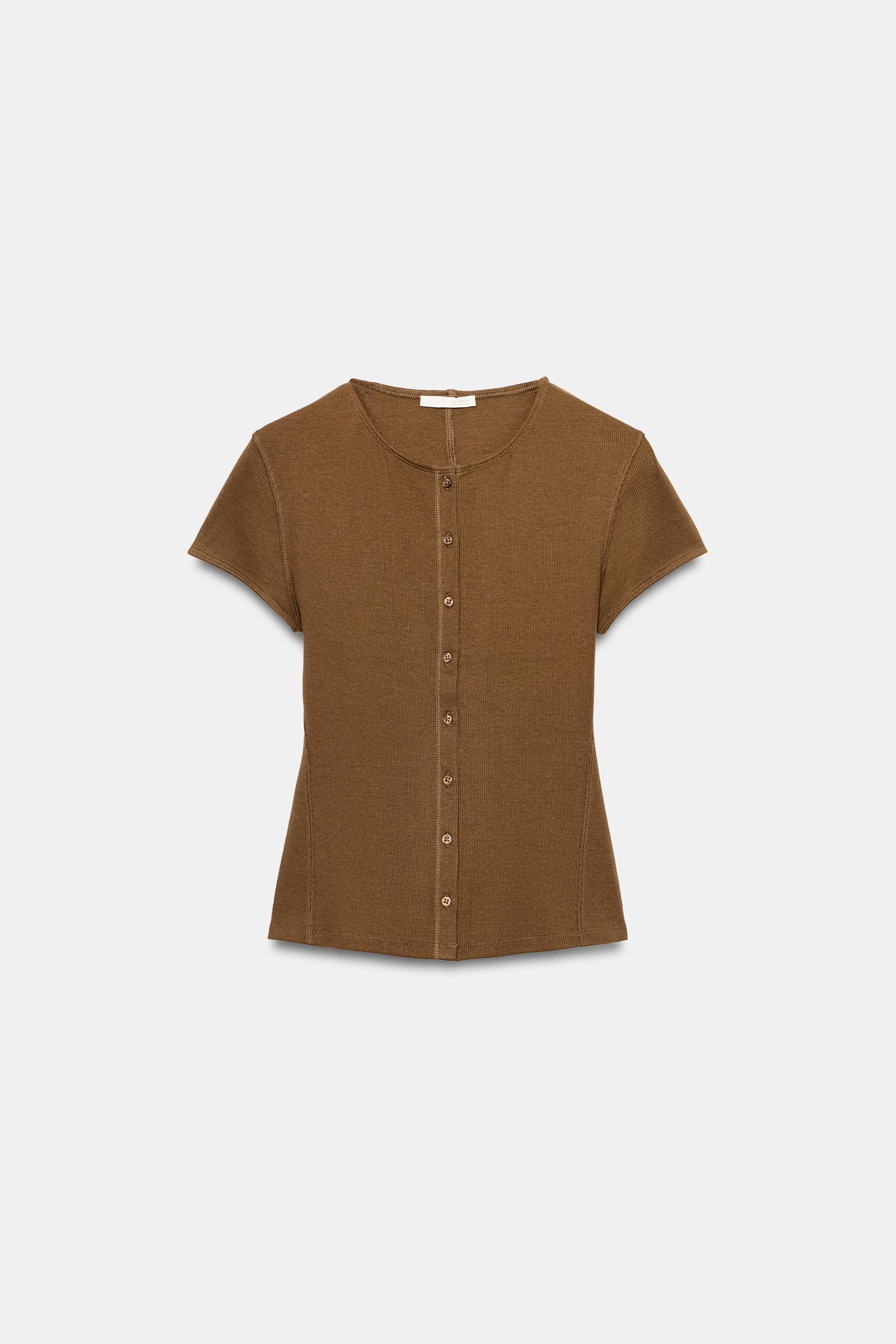RIBBED BUTTON-UP T-SHIRT - thumbnail 4