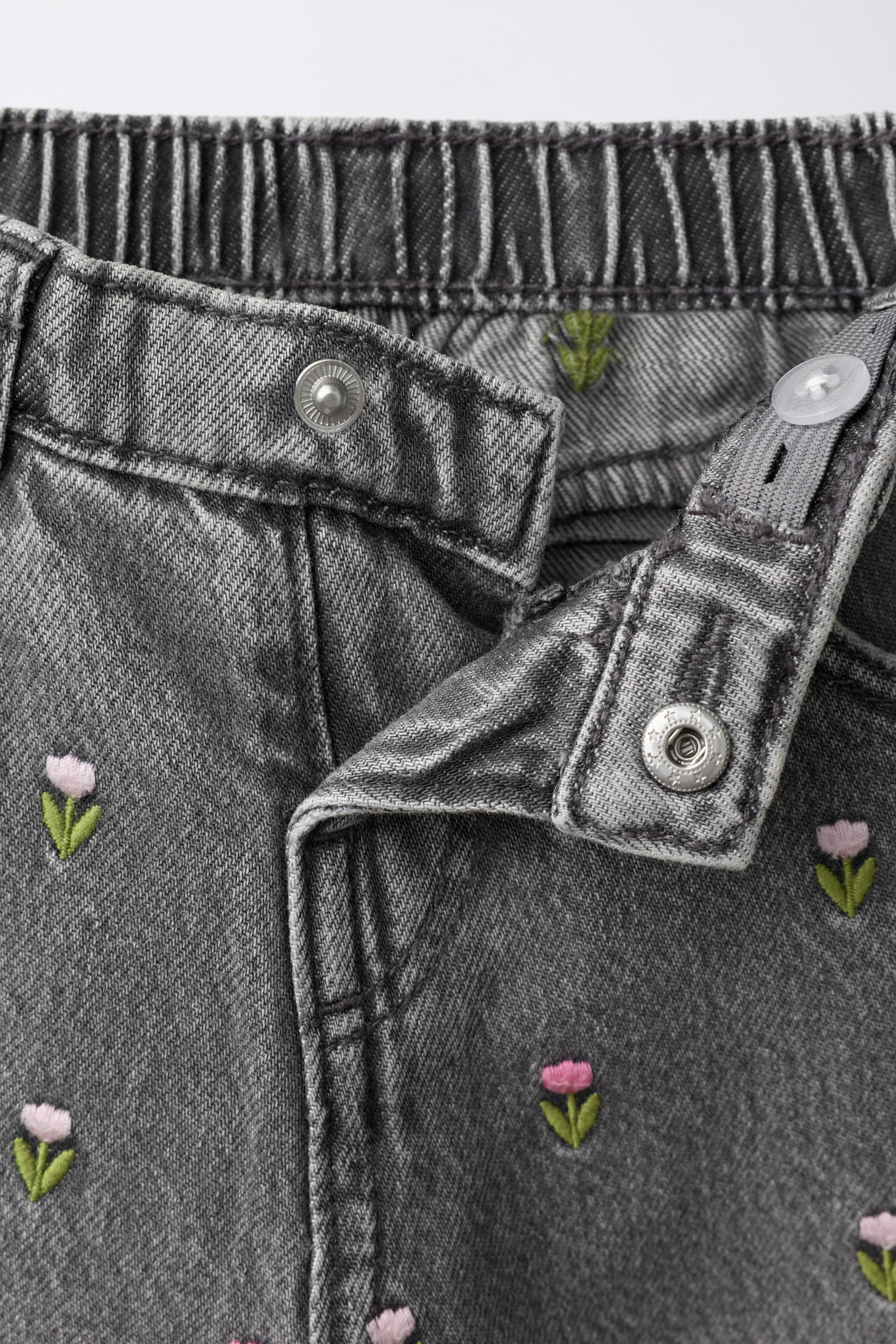 Детские джинсы Zara TULIP EMBROIDERED CULOTTE JEANS — фото 4