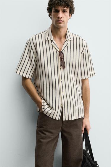 CHEMISE REGULAR FIT STRUCTURÉE - Écru / Noir de Zara - Image 4