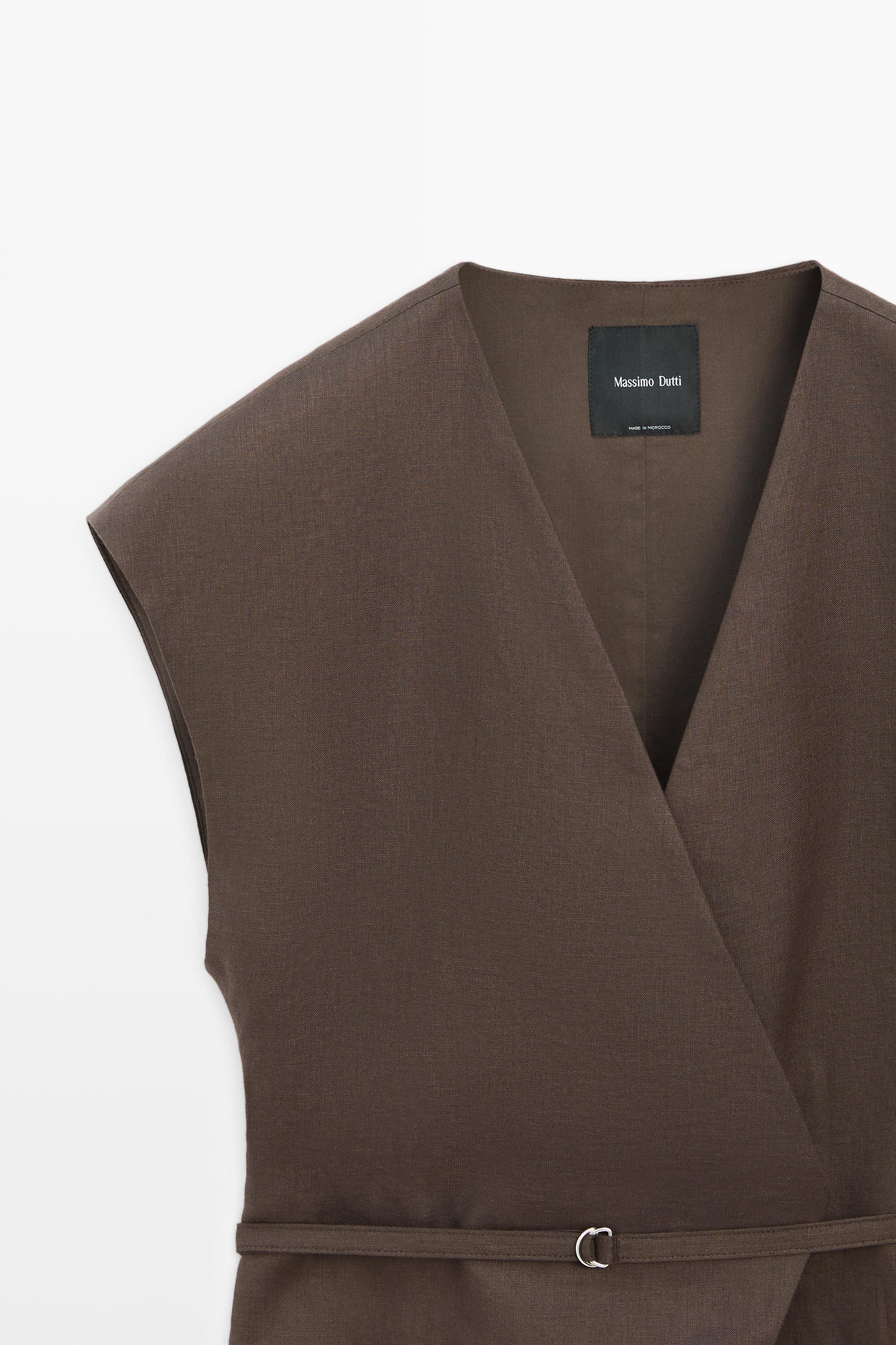 Linen blend waistcoat with wrap neckline