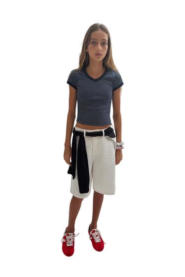 მაისური RIB V-ყელიანი ზოლიანი - Zara-ს Stripes