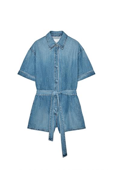TRF DENIM PLAYSUIT WITH BELT