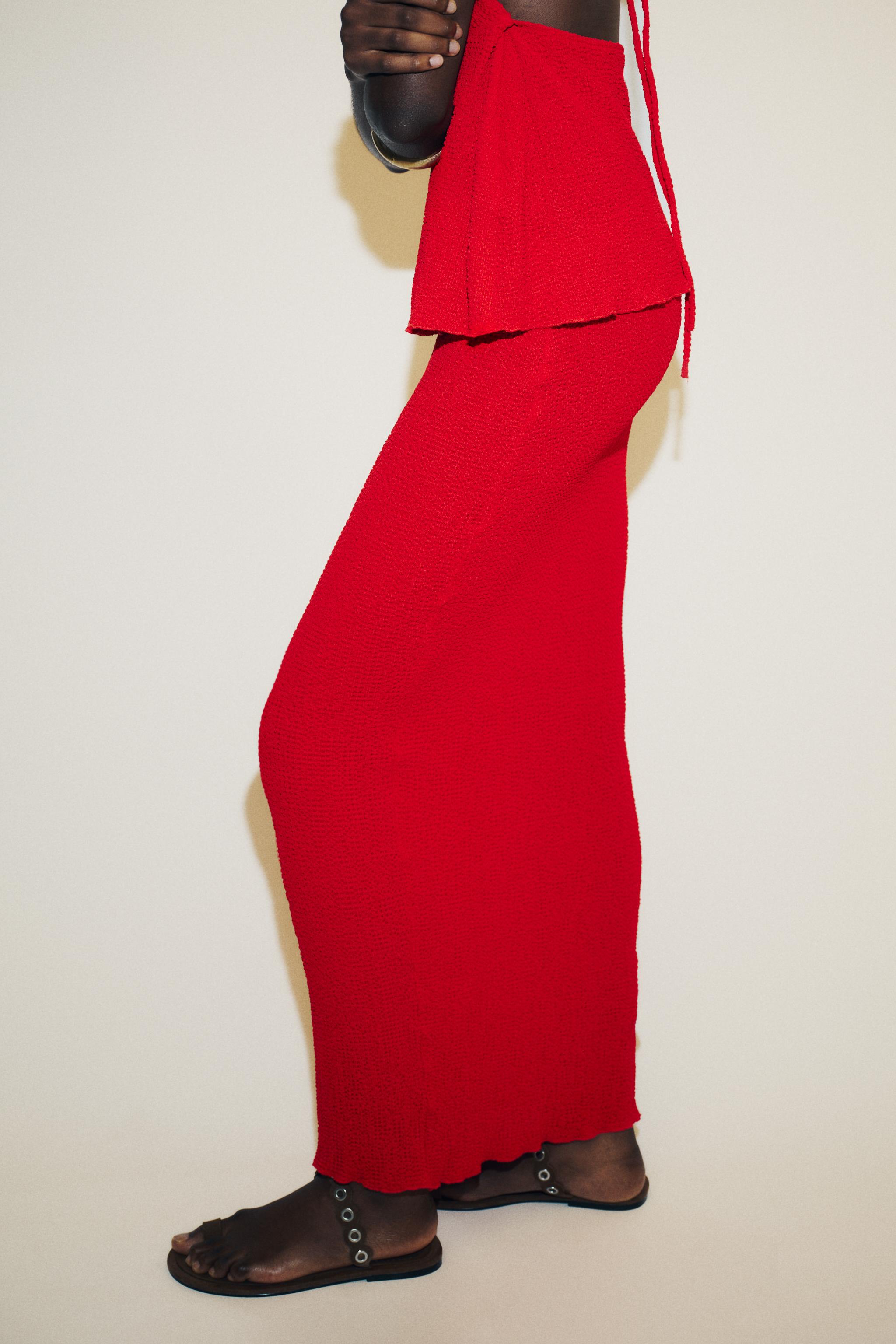 スカート dry shaggy KNIT longskirt red TEXTURED LONG SKIRT - Intense red | ZARA United States