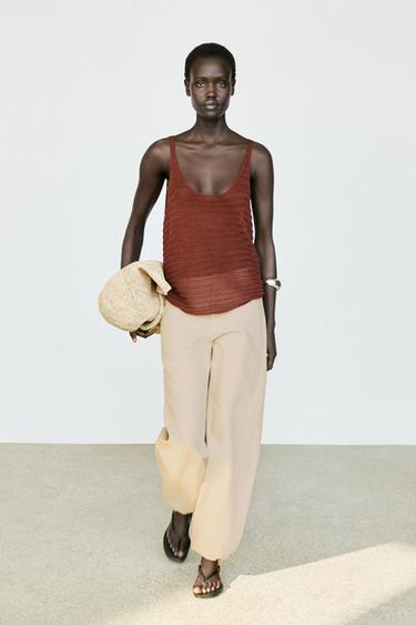 Zara Textured knit strappy top - Brick - Image 0