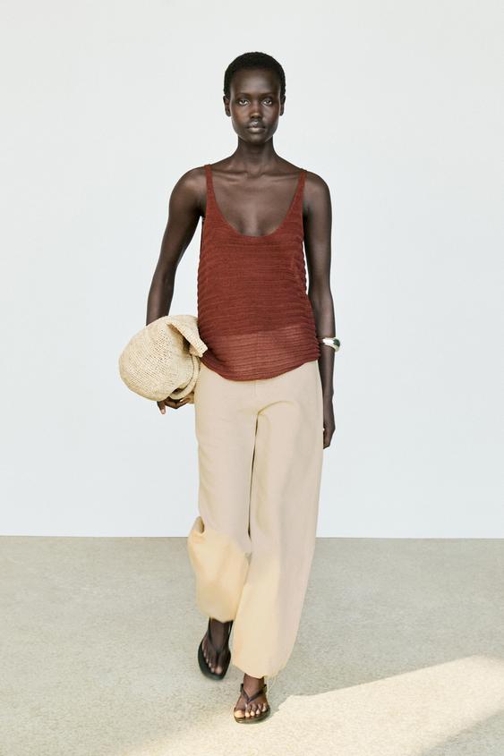 Top en maille texturée à bretelles - Tuile de Zara - Image 0
