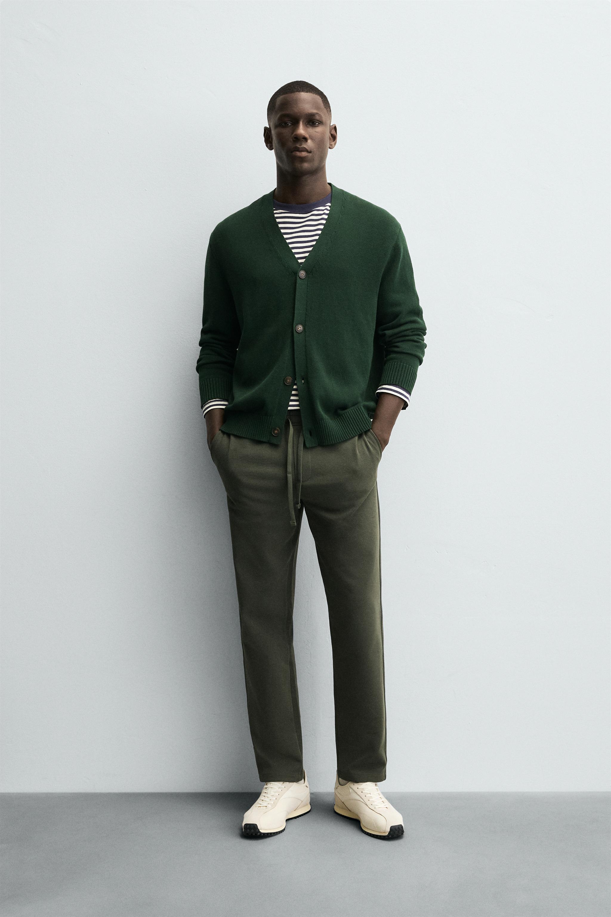 ZARA BASIC パンツ ZARA BASIC】サイドラインパンツ (S) ストレッチ ストレート 黒