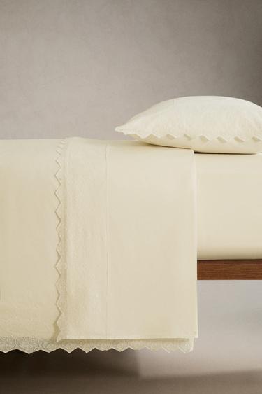 EMBROIDERED PERCALE DUVET COVER (200 THREAD COUNT) - Ecru by Zara - Image 2