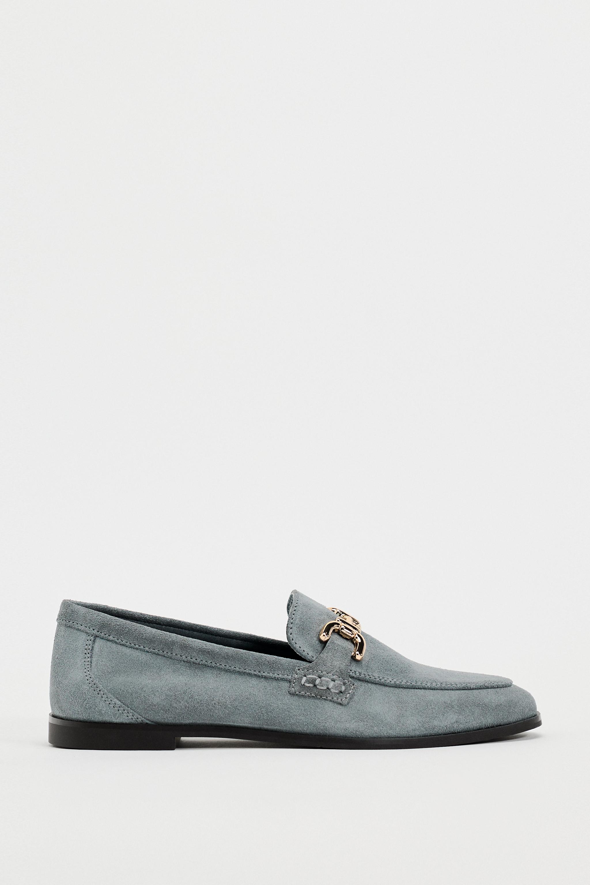 SPLIT LEATHER LOAFERS WITH CHAIN DETAIL